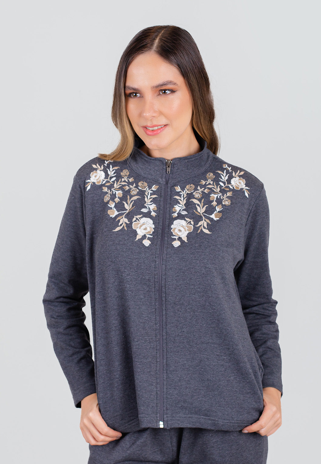 Mock Neck - Zip Up Embroidery Fleece