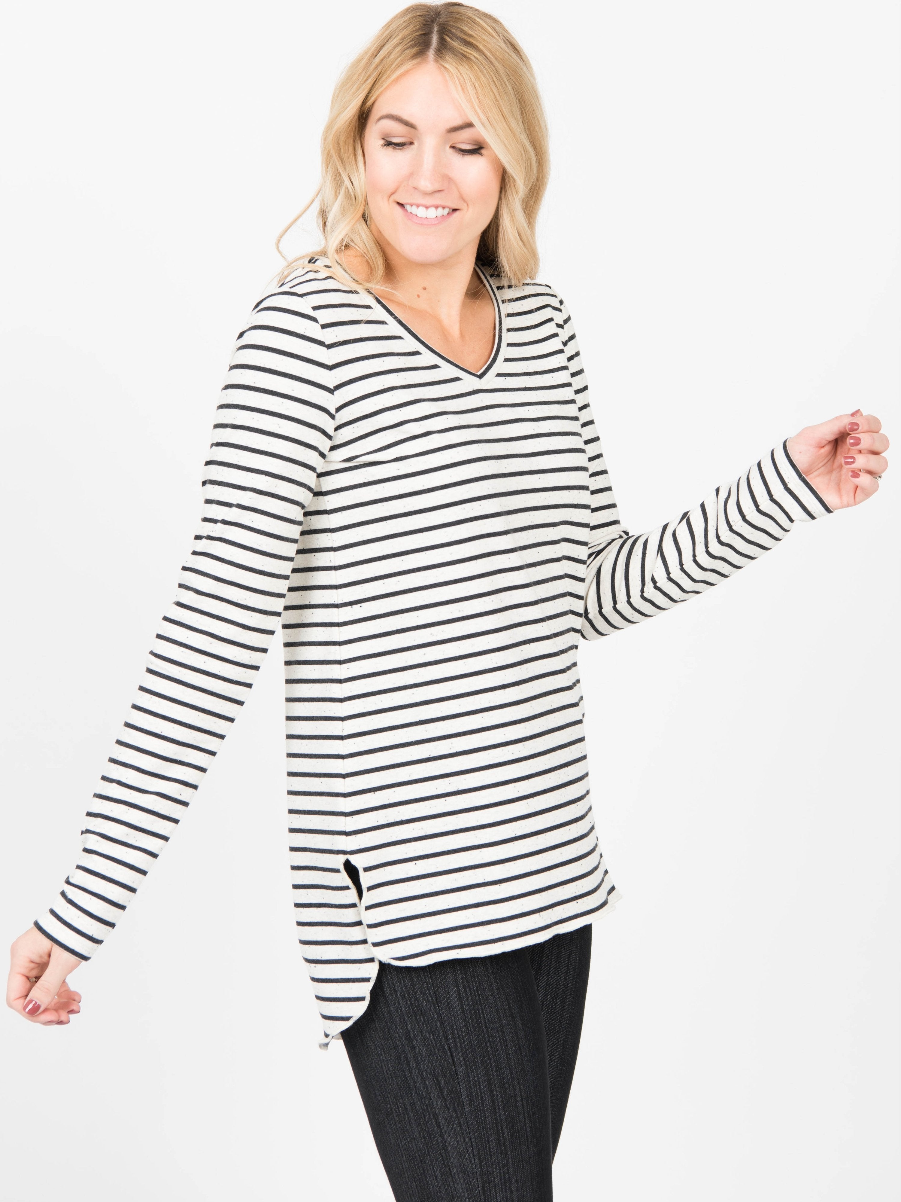 Vincent Hi-Lo Top - Speckled Stripe