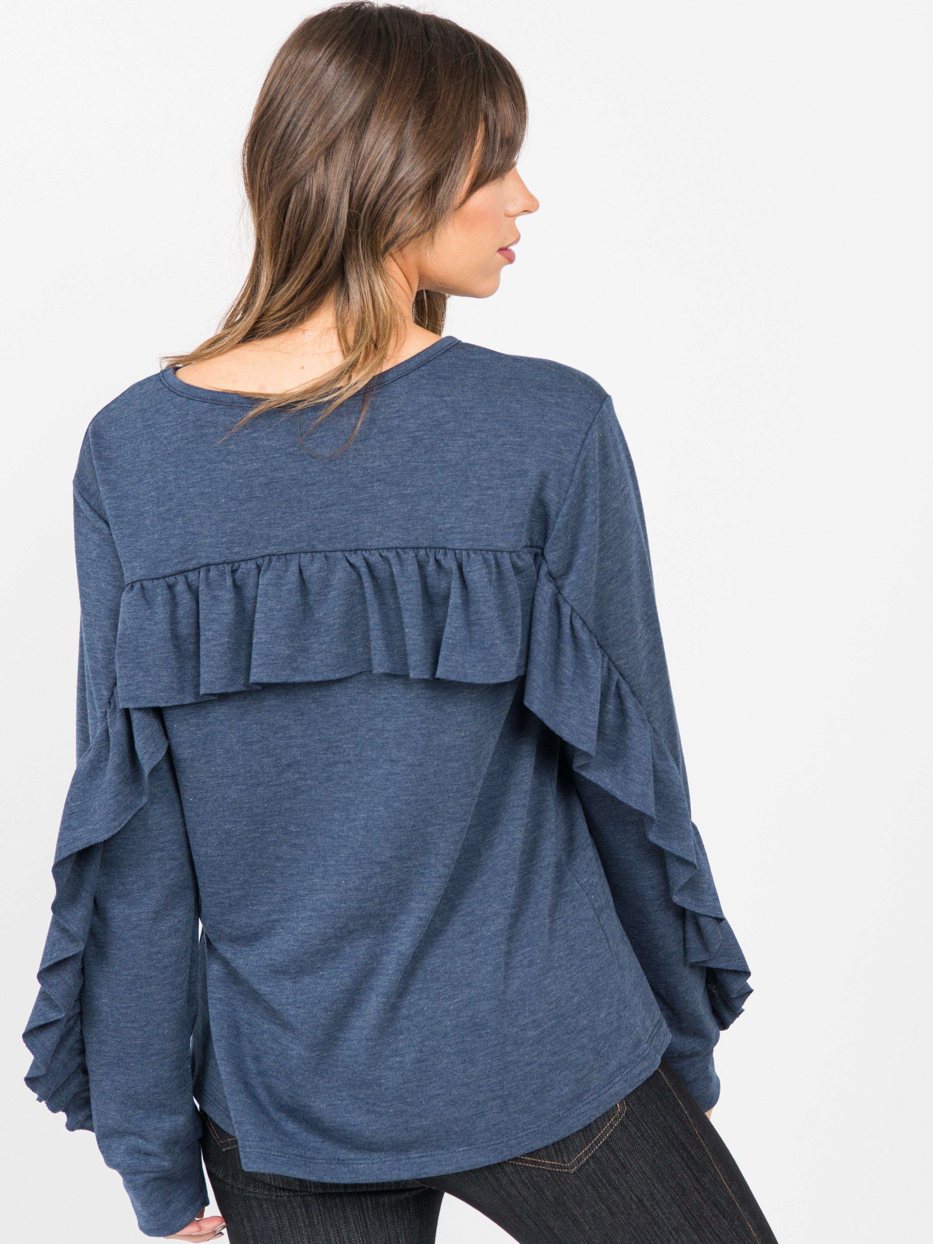 Ruffle Sleeve Pullover