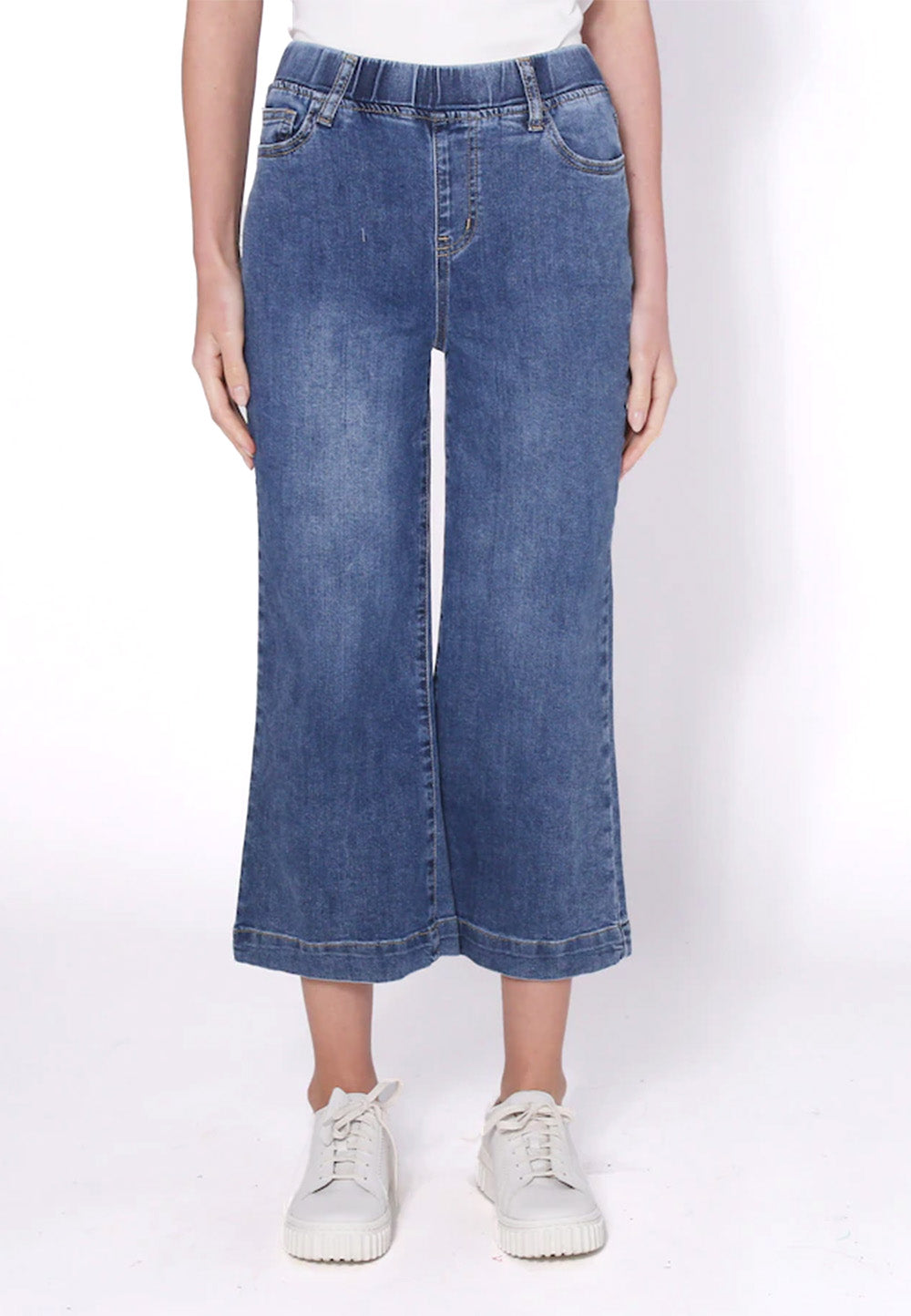 Pull on Wide Leg Cropped Jeans- Indigo