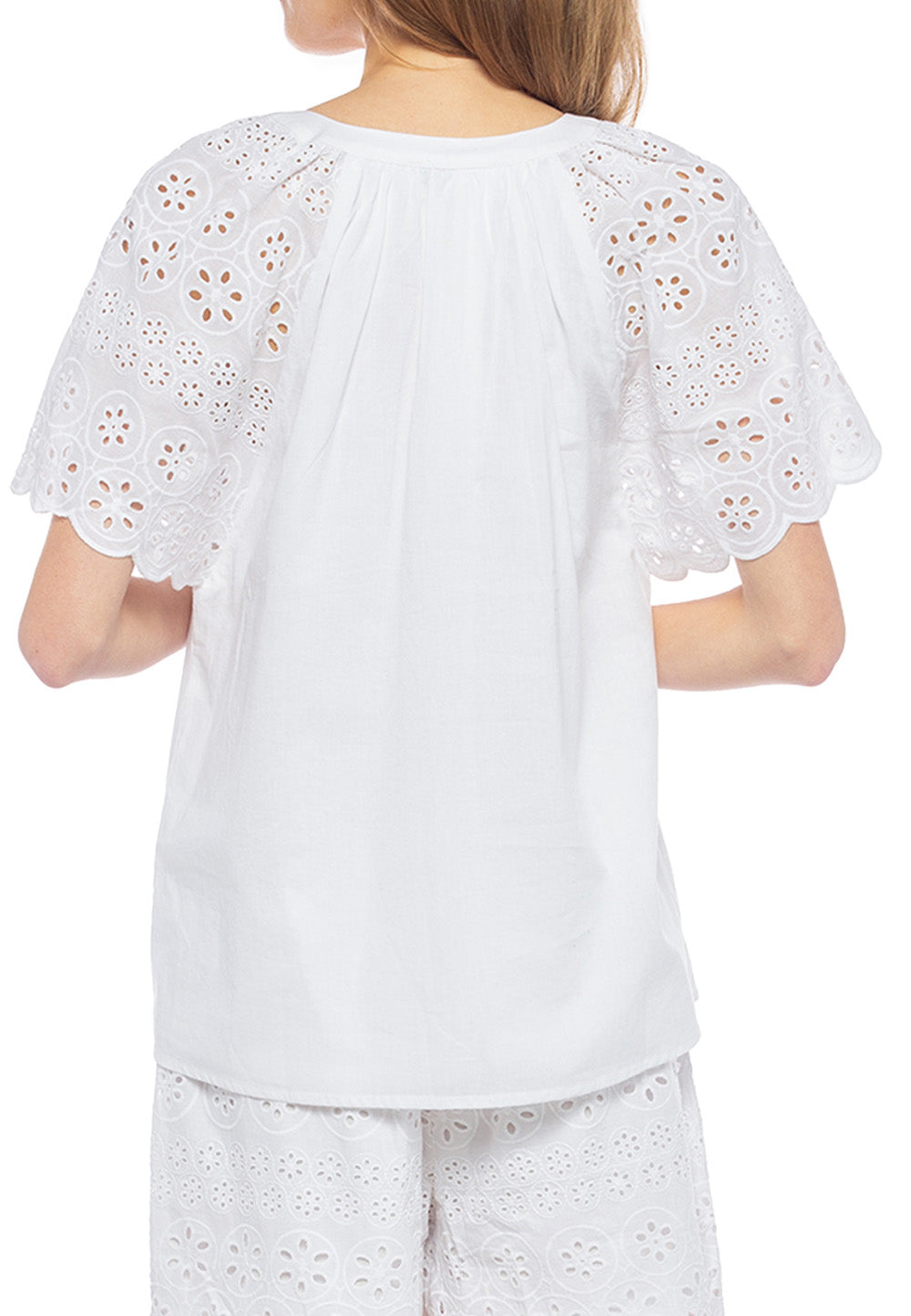 White Eyelet Flutter Sleeve Blouse