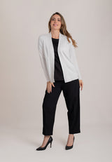 Mid-length Cardigan Long Sleeve Open Front Knit Cardigan  - White