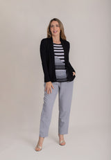 Mid-length Cardigan Long Sleeve Open Front Knit Cardigan  - Black