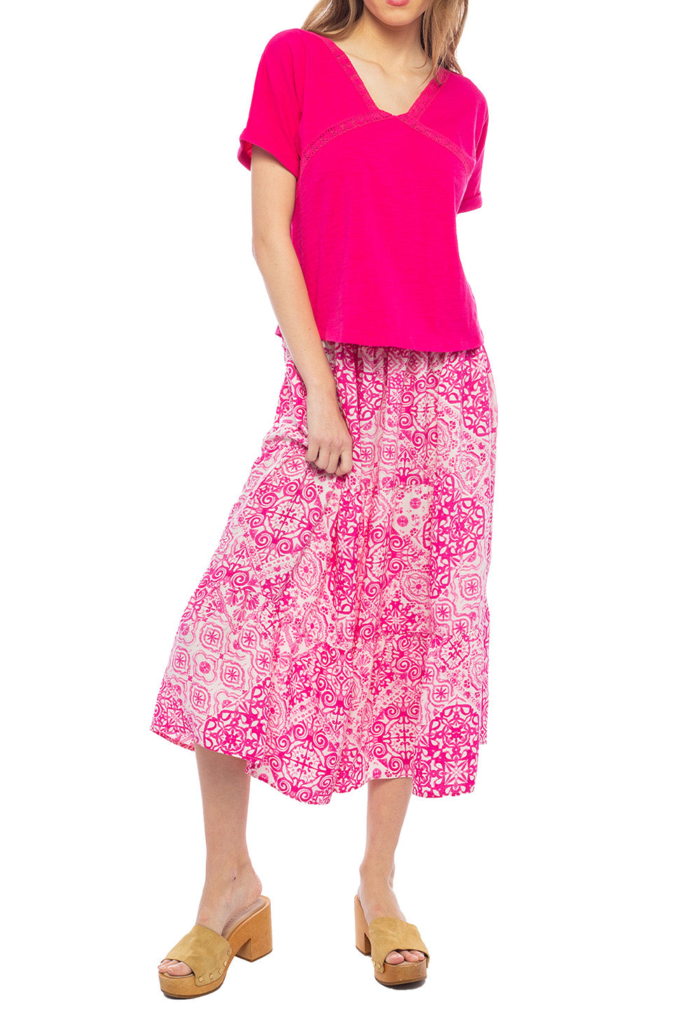 Poly Linen Pink Printed Skirt