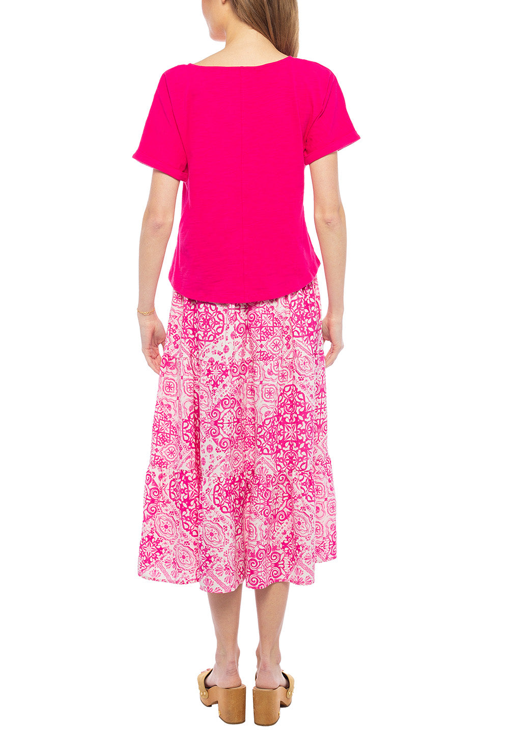 Poly Linen Pink Printed Skirt