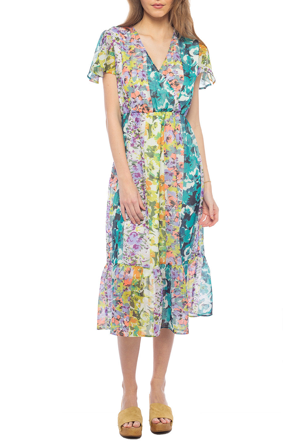 Faux Wrap Crystal Yoryu Printed Dress