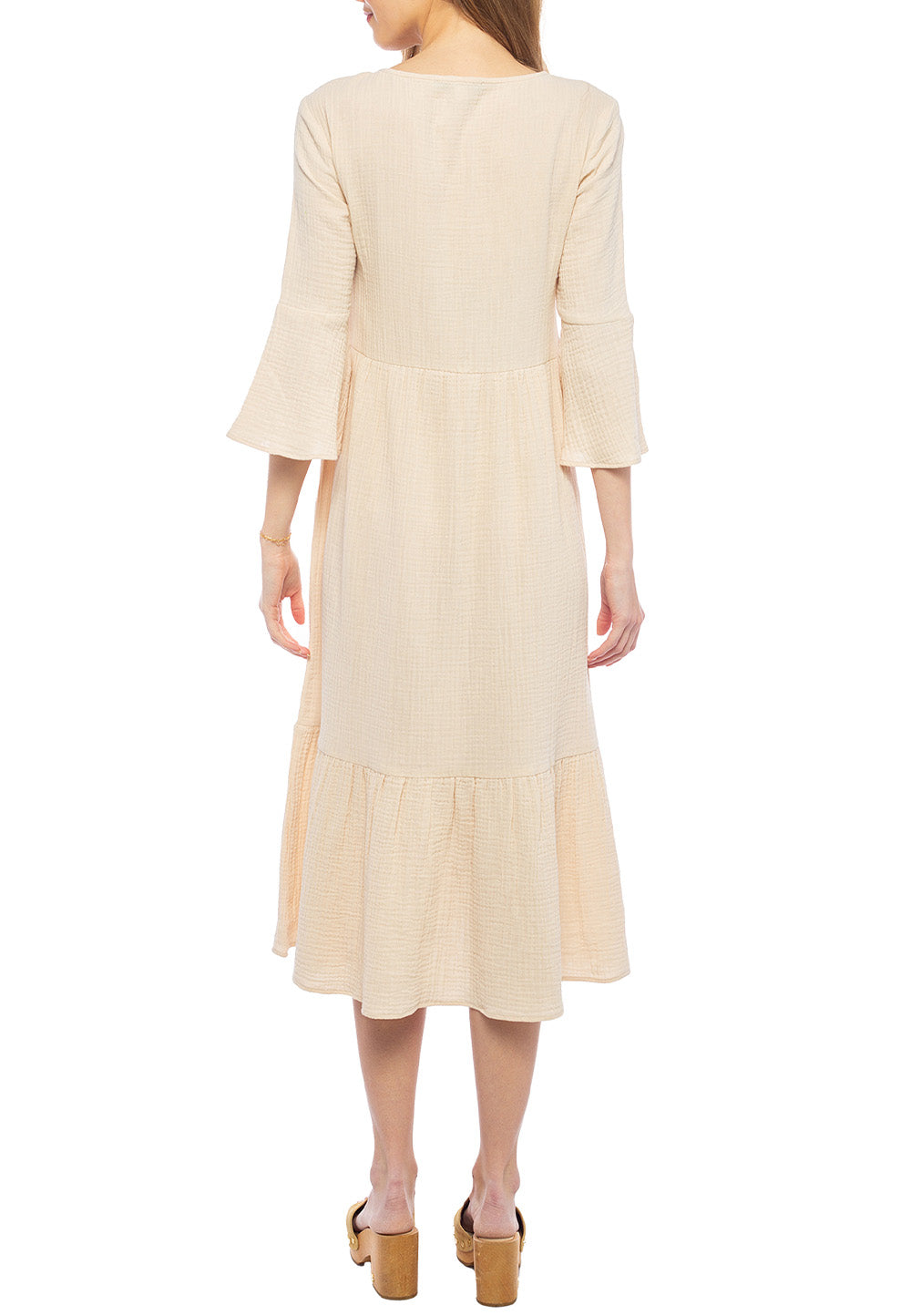 Tiered Gauze Dress with Bell Sleeves