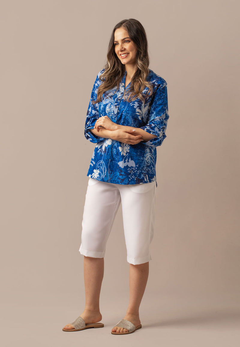 3/4 Sleeve Printed Blouse - Summer Denim Collection